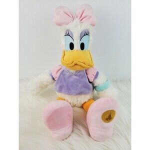 Disney Theme Parks Authentic Daisy Duck Fluffy Feathers Pink Bow Plush 18"